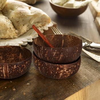 8 Kokosnussschalen aus Naturholz, 350 ml Kokosnussschalen mit 8 Holzlöffeln, polierte Kokosnussschale für veganen Bio-Salat, Milchshake, Obst und Desserts